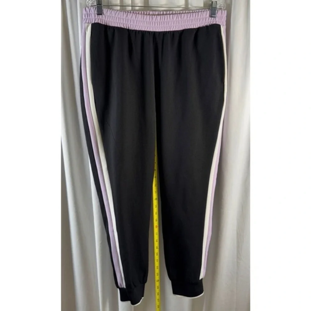Zara Black Lilac Purple Side Stripe Jogger Pants Elastic Waist XL Preppy 74-01 - Picture 5 of 11